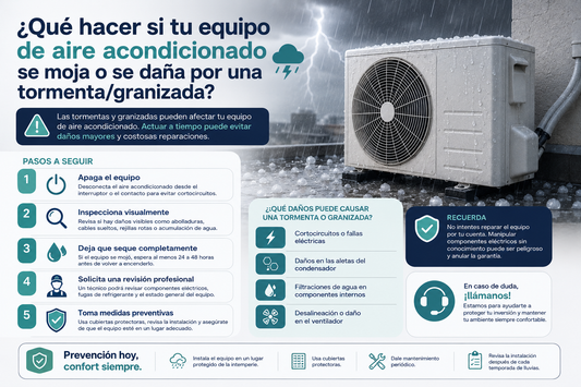 Qué hacer si tu equipo de aire acondicionado se moja o se daña por una tormenta/granizada